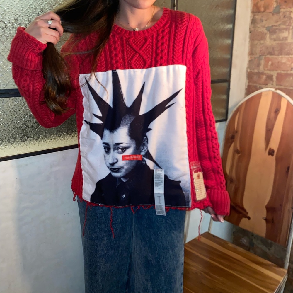 Red graphic sweater